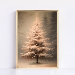 Pink Christmas Tree Print | Christmas | Neutral Vintage | Digital | Fine Art | Modern Vintage | Vintage Christmas Art | Light Pink Christmas
