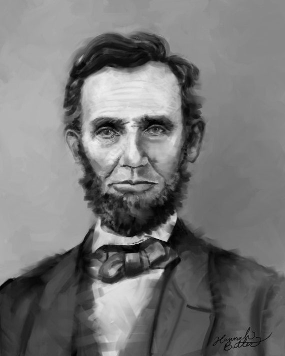 Abraham Lincoln Digital Painting Print Black and White 8x10 | Etsy