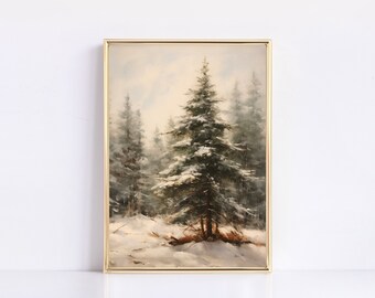 Lone Frosty Tree Print | Christmas Print | Neutral Vintage | Digital Print | Fine Art | Modern Vintage | Vintage Christmas Art | Tree Art