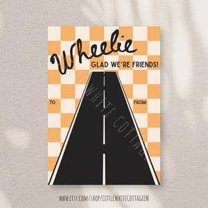 Bil Alla hjärtans dag-kort, Wheelie Glad We're Friends, Bilar, Alla hjärtans dag-kort, Utskrivbart