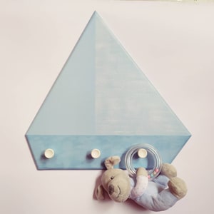 Appendiabiti per bambini, decorazione da parete della barca a vela in legno, appendiabiti per bambini, decorazione nautica per bambini, regalo di compleanno per ragazzo, dimensioni 37 x 37,5 cm
