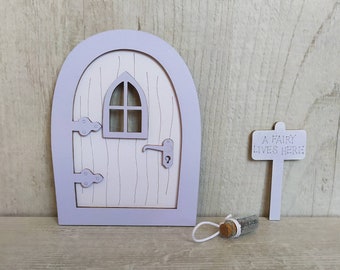 Fairy Door With Accessories, Tooth Fairy Door, Pastel Purple Kids Room Wall Decor, Fairy Door With Sign and Fairy Dust, Purple Mini Door