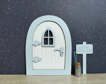 Fairy Door With Accessories, Light Blue Door for a Tooth Fairy, Kids Room Wall Decor, Fairy Door With Sign and Fairy Dust, Fairy Room Decor