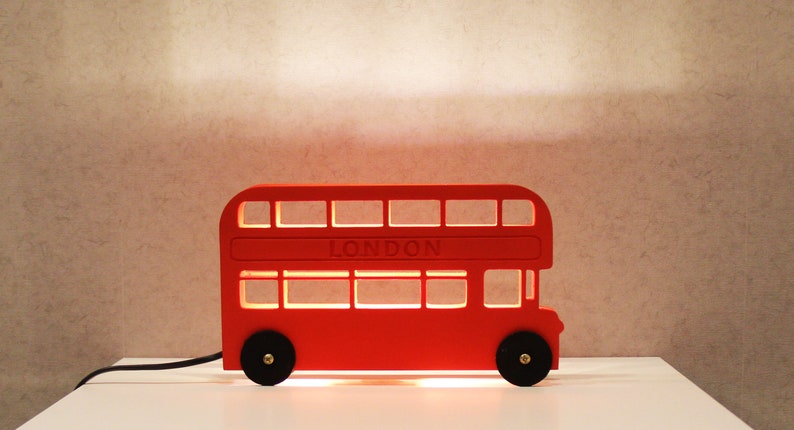 London Red Bus Night Lights Wooden Lamp Double Decker Image 0