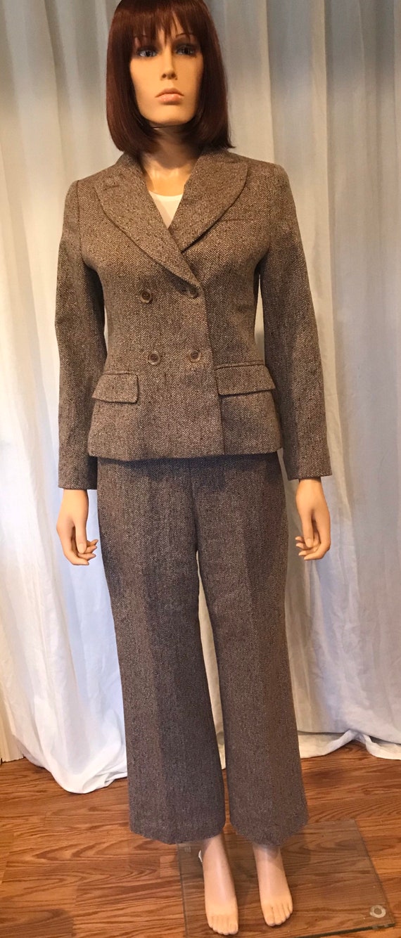 Brown Tweed Suit, Vintage Suit, Jacket Pants Suit,