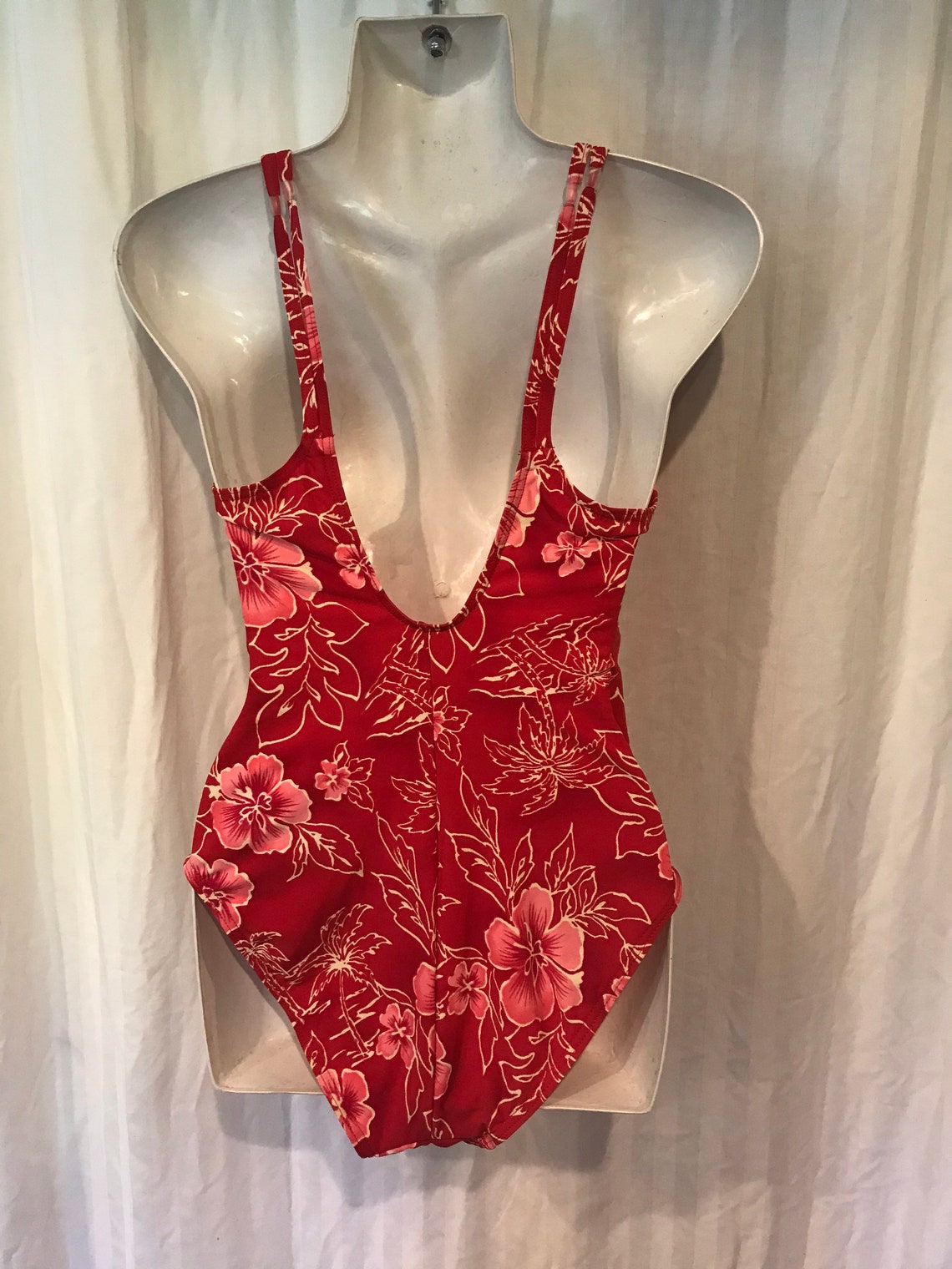Tropical Swimsuit Red Bathing Suit Floral Print Swimsuit Etsy