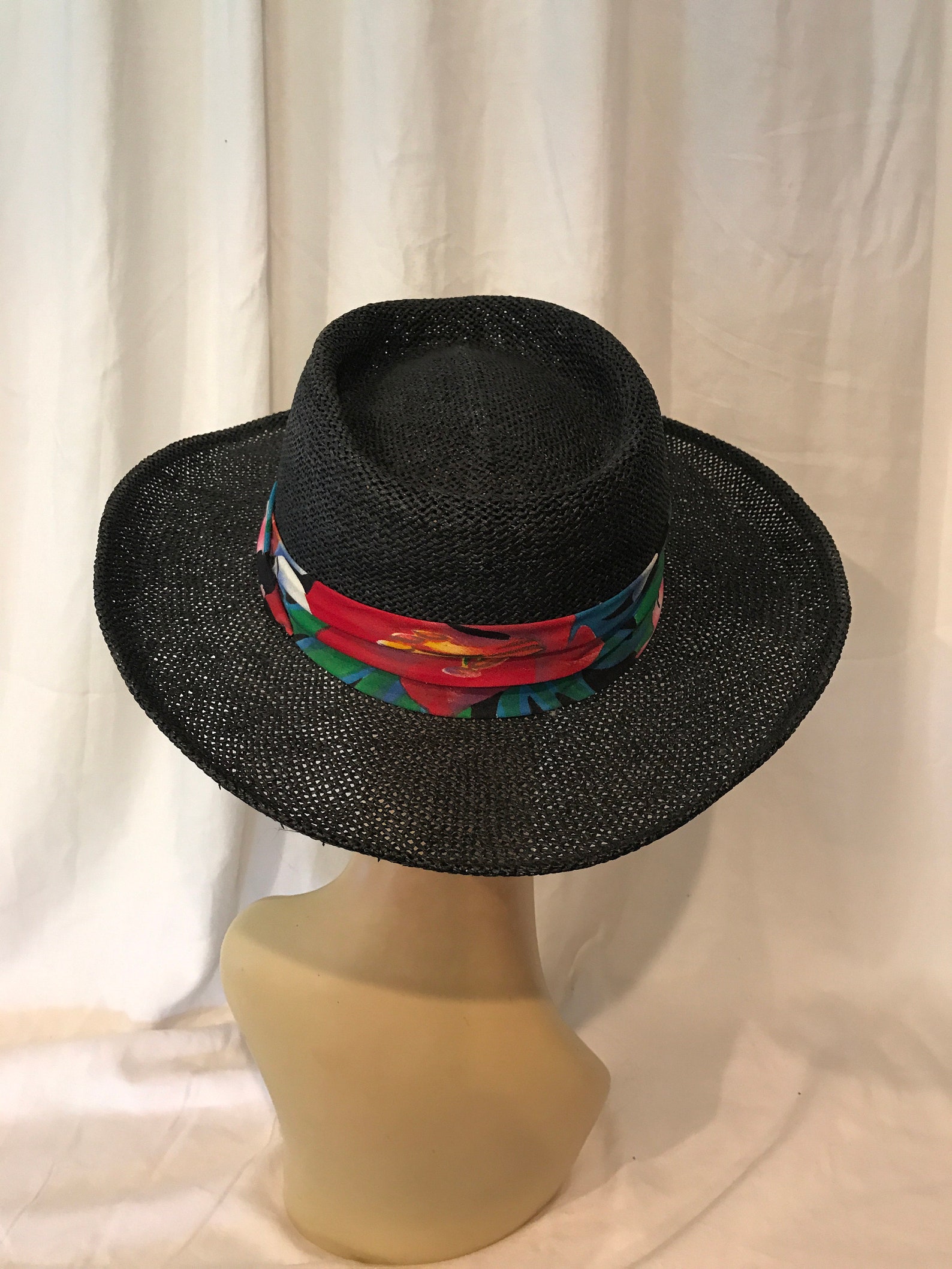 Black Straw Hat Sun Hat Golf Hat Beach Hat Cloth Band Etsy