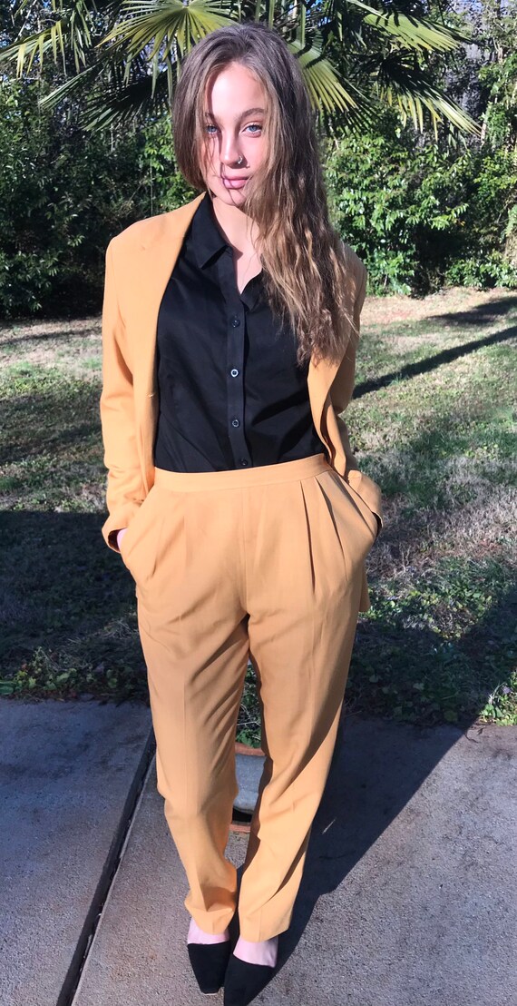 Oleg Cassini Suit, Mustard Suit, Jacket and Pants,