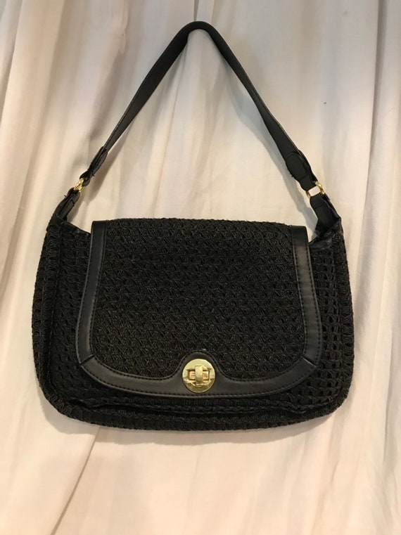 black straw shoulder bag