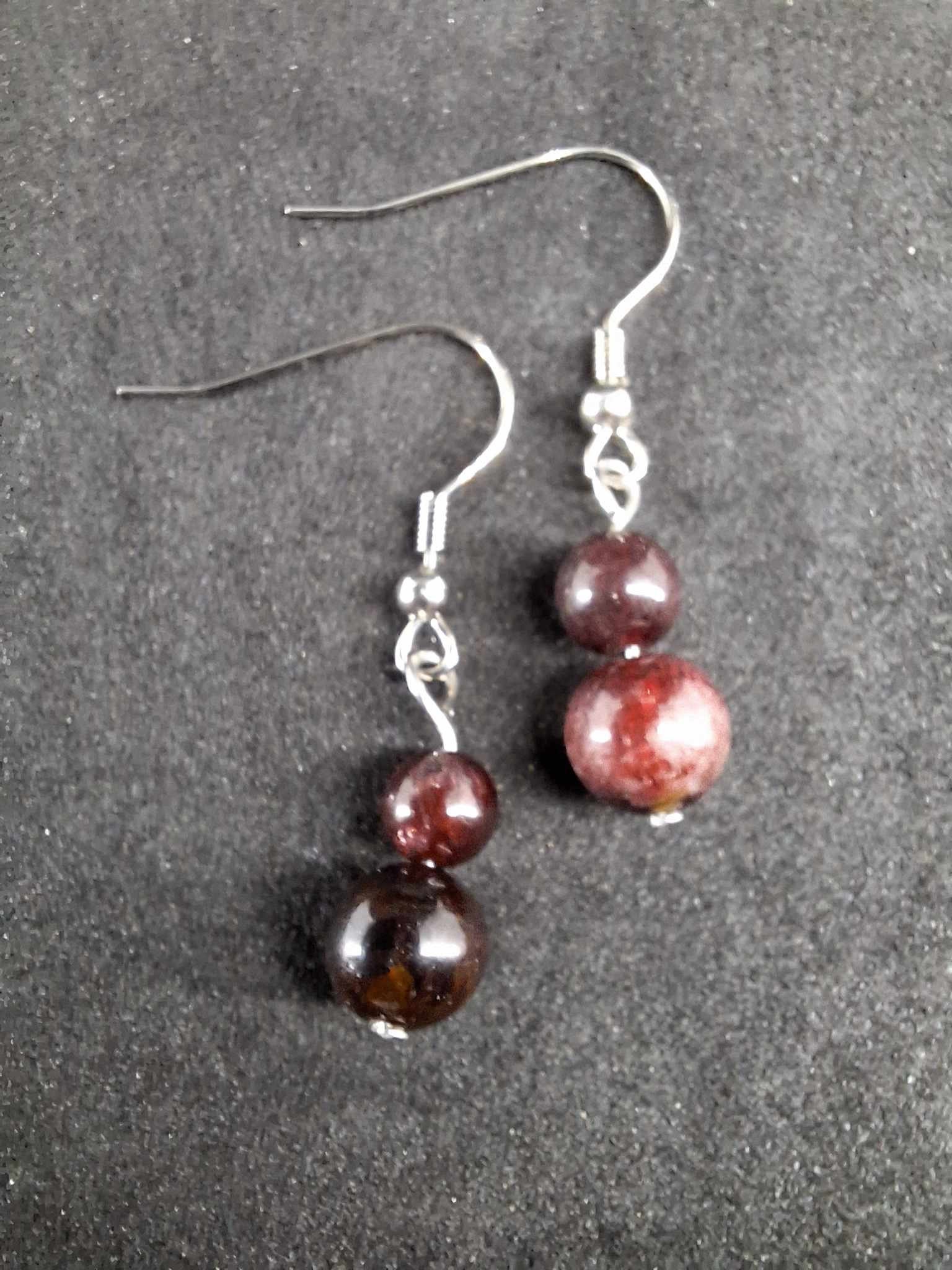 Boucles D'oreilles Grenat Et Perles De Culture Avec Fluorite - Argent Sterling, Fait Main, Réf. #1409 - Neuf Avec étiquettes