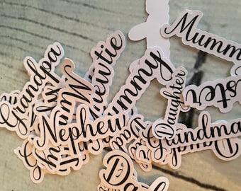 Multi pack of Greetings, relations, mum dad embellishments, pack of greetings, sentiments pack, assorted sentiments, handmade in the uk,