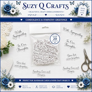 Pre-Cut Sympathy & Condolence Greetings | Card Making Sentiments | Die Cut Craft Embellishments