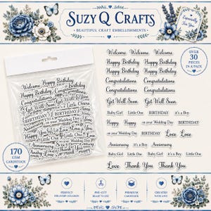 Mixed Occasion Greeting Die Cuts – Pre Cut Card Making Sentiments – Birthday Wedding Baby Thank You – Craft Embellishments
