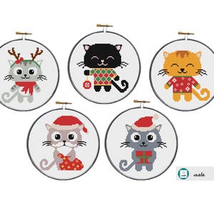 Christmas Cats set of 5 cross stitch patterns, modern cross stitch patterns, PDF, instant download