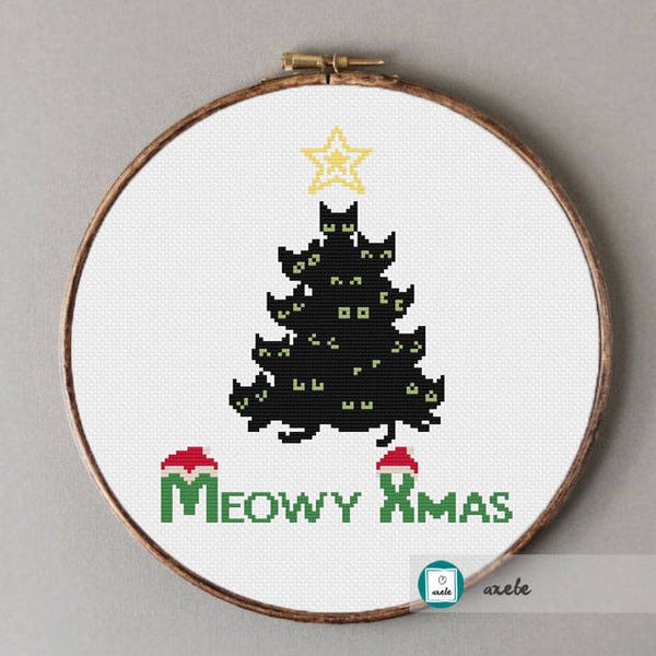 Chat sapin de Noël motif point de croix, motif moderne, PDF, DIY ** téléchargement immédiat ** livraison gratuite