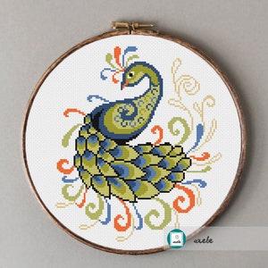 Peacock cross stitch pattern, modern cross stitch pattern, PDF, instant download