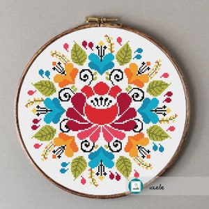 Floral wreath cross stitch pattern,folk cross stitch,modern pattern, PDF, DIY ** instant download**free shipping