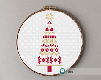 Christmas tree cross stitch pattern,modern Christmas tree,nordic folk motifs ,PDF, DIY ** instant download**