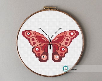 Red Butterfly cross stitch pattern, PDF, instant download