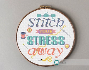 Stitch your stress away cross stitch pattern,modern pattern ,PDF, DIY ** instant download**free shipping