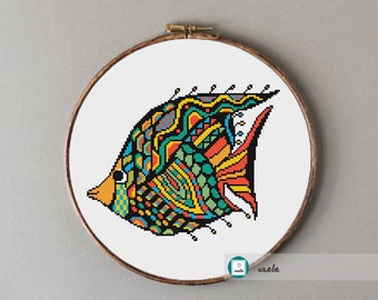 Fish 2 cross stitch pattern, modern folk cross stitch pattern, PDF, instant download