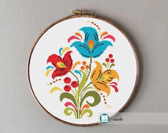 Abstract flowers 2 cross stitch pattern,modern pattern, PDF, DIY ** instant download**free shipping