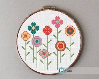 Happy flowers cross stitch pattern,modern pattern, PDF, DIY ** instant download**free shipping