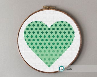 Green dotted heart cross stitch patter, PDF, instant download