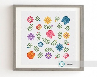 Floral splash cross stitch pattern,modern cross stitch, PDF, DIY ** instant download**free shipping