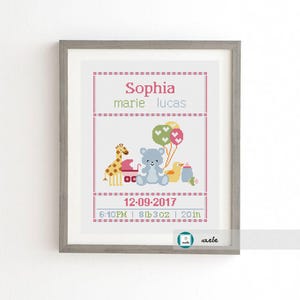 Cross stitch baby birth sampler, birth announcement, toys, DIY customizable pattern** instant download