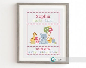 Cross stitch baby birth sampler, birth announcement, toys, DIY customizable pattern** instant download