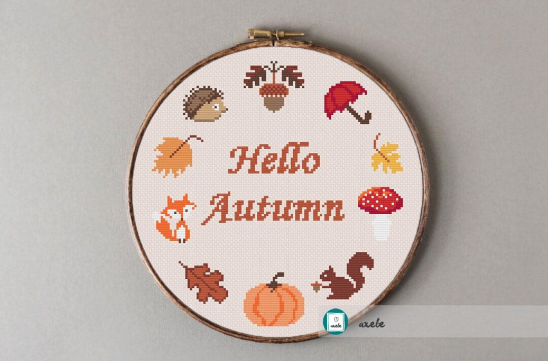 Hello Autumn Wreath Cross Stitch Pattern, Modern Cross Stitch, DIY ...