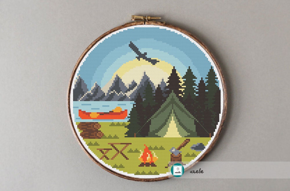Camping Hiking Backpack Hand-painted Needlepoint Ornament Canvas
