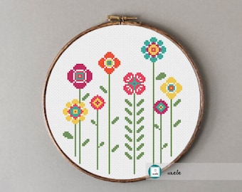 Happy flowers 2 cross stitch pattern,modern pattern, PDF, DIY ** instant download**