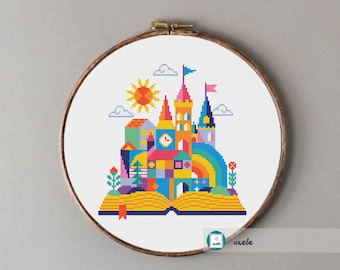 Fairy tale kingdom cross stitch pattern, modern cross stitch pattern, PDF, instant download