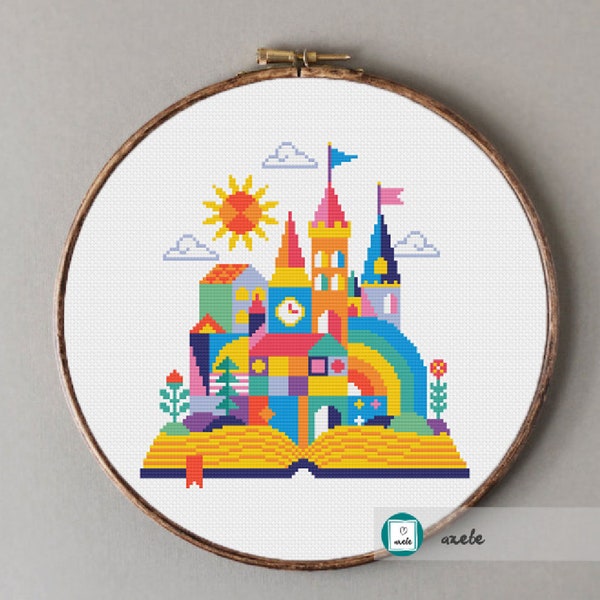 Fairy tale kingdom cross stitch pattern, modern cross stitch pattern, PDF, instant download