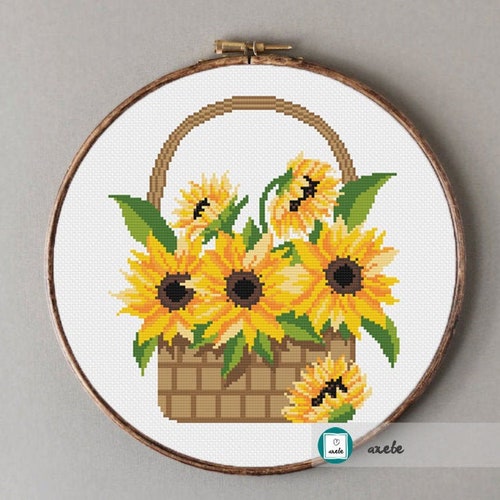 Sunflowers in basket cross stitch pattern, modern cross stitch pattern, PDF, instant download