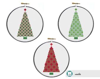 Set of 3 geometric Christmas tree cross stitch patterns, modern Christmas tree,PDF, DIY ** instant download**