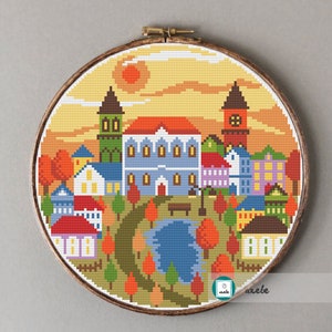 Autumn landscape 2 cross stitch pattern, modern cross stitch pattern, PDF, instant download