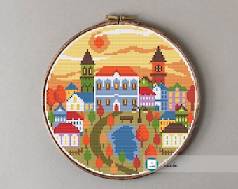 Autumn landscape 2 cross stitch pattern, modern cross stitch pattern, PDF, instant download