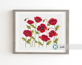 Poppies 2 cross stitch pattern,modern pattern, PDF, DIY ** instant download**free shipping