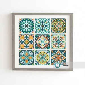 Mediterranean tiles cross stitch pattern,modern pattern, PDF, DIY ** instant download**free shipping