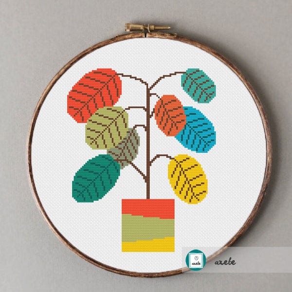 Ficus tree cross stitch pattern, plant cross stitch pattern, modern cross stitch pattern, PDF, instant download