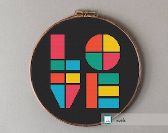 LOVE sign cross stitch pattern, modern cross stitch pattern, PDF, instant download