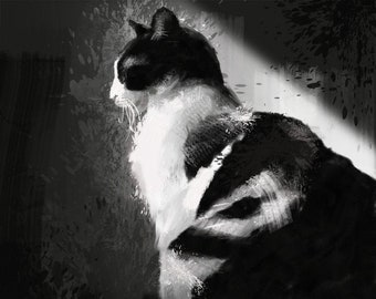 Tuxedo Cat Print Fine Art Giclee Print Cat Lover Gifts Black and White Cat Print