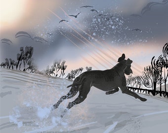 Snow Dog Print Fine Art Giclee Print Dog Lover Gifts