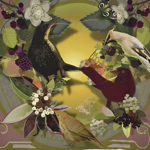 Art Deco Bird Lover Square Silk Scarf Garden Birds Wedding Scarf Pink Silk Art Nouveau Animal Scarf