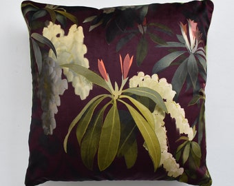 Burgundy Velvet Botanical Cushion Throw Pillow Cover Tree Pillow Inspired by Artist William Morris Velvet Pillow Cover