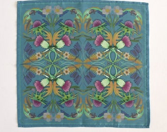 Scottish Thistle Wedding Hankerchief Scottish Wedding Silk Pocket Square Inspired by Artist William Morris