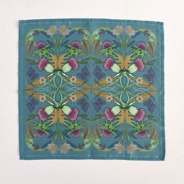 Scottish Thistle Wedding Hankerchief Scottish Wedding Silk Pocket Square Inspired by Artist William Morris